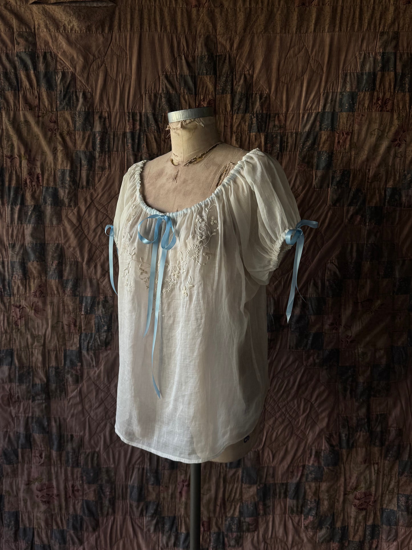 Vintage Embroidered Babydoll Blouse