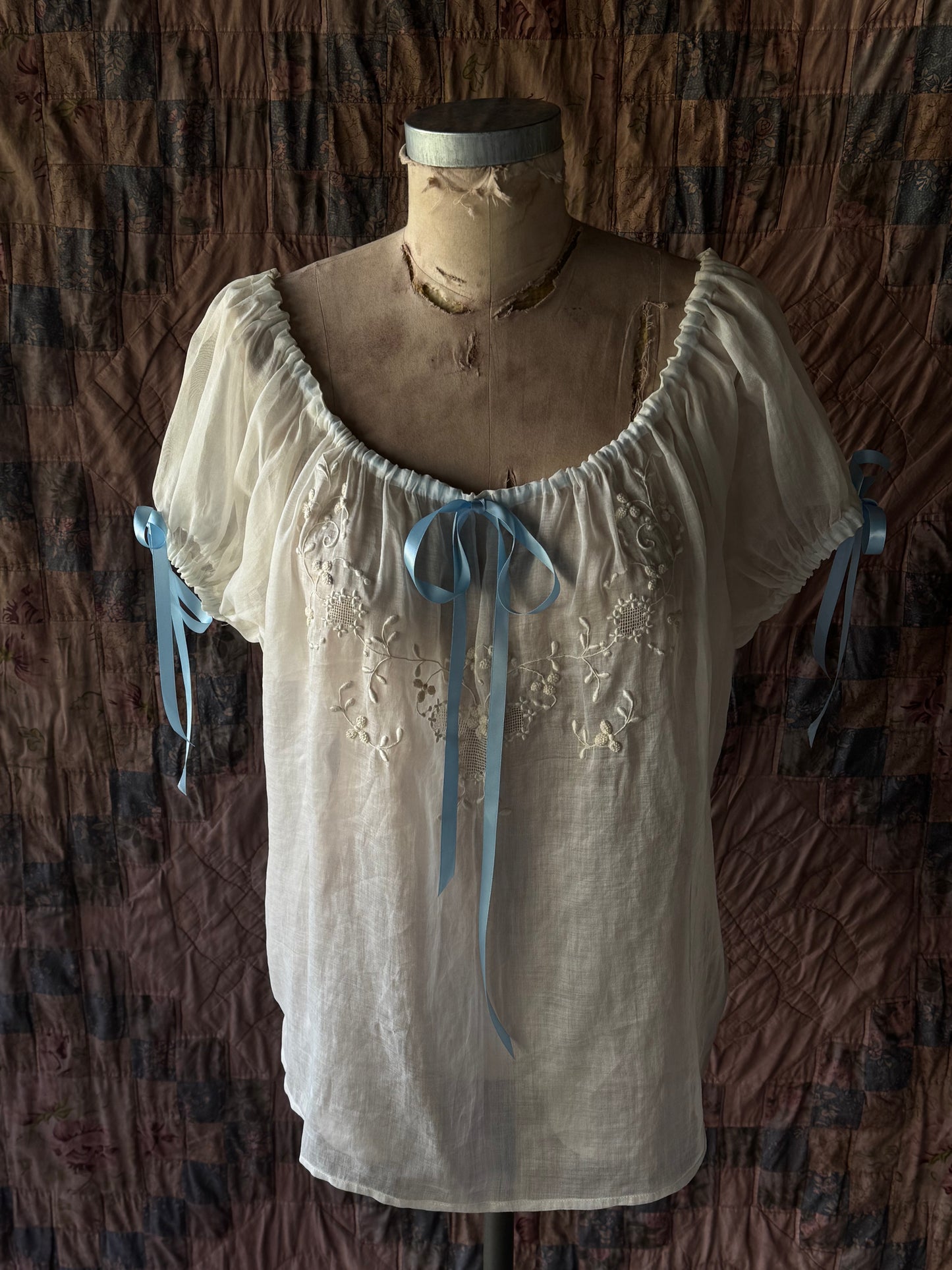 Vintage Embroidered Babydoll Blouse